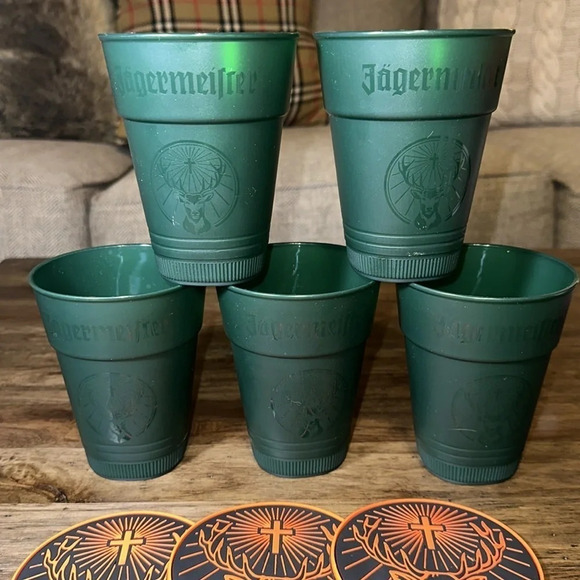 11PC Jägermeister herbal liqueur bundle lot green 5” plastic logo cups/coasters - Picture 3 of 16